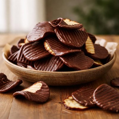 Dark chocolate covered potatoes chips