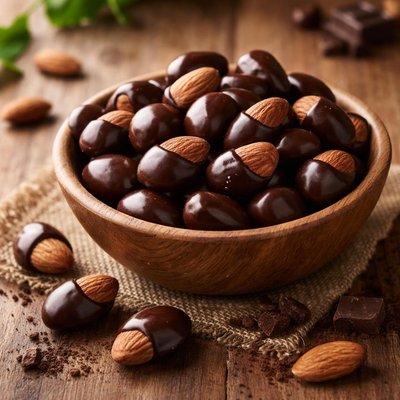 Dark chocolate dipped almonds