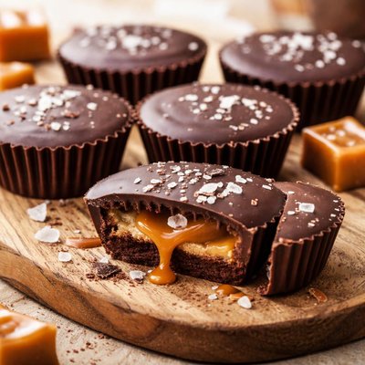Dark chocolate sea salt caramel cups