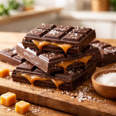 Dark chocolate with caramel and sea salt