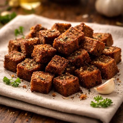Dark rye croutons