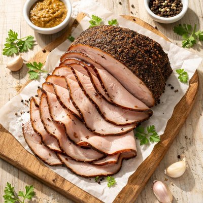 Dark turkey pastrami