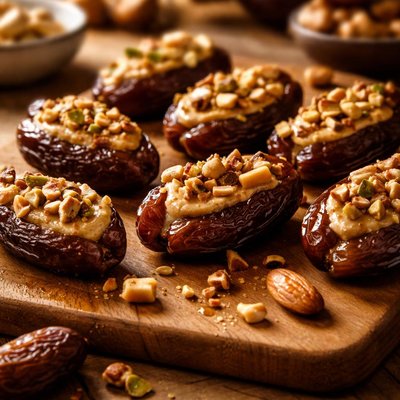 Dates with nut butter and nuts