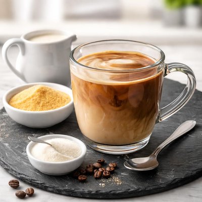 Decaf coffee with creamer and splenda