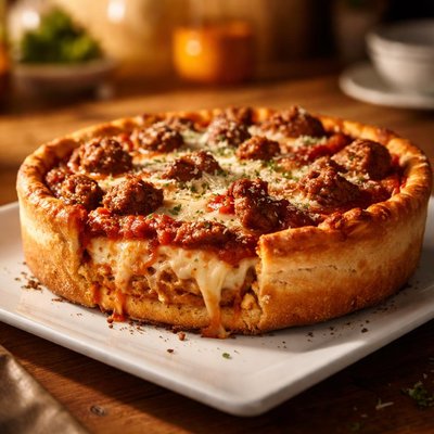 Deep dish italian sausage pizza