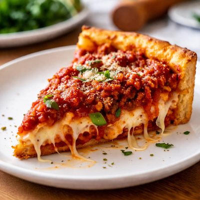 Deep dish pizza slice