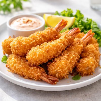 Deep fried breaded prawns