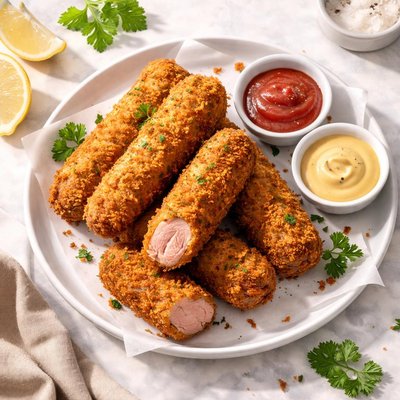 Deep fried crumbed sasuage