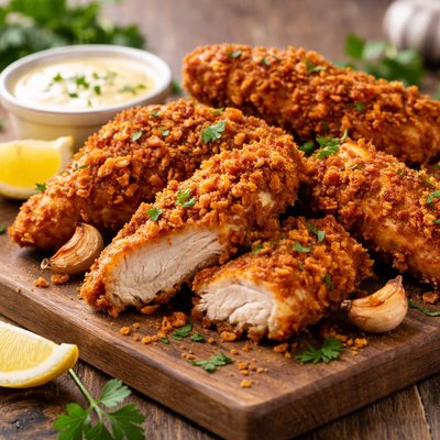 Deep fried garlic chicken crumbed chicken