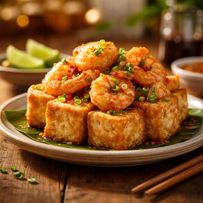 Deep fried tofu with shrimp