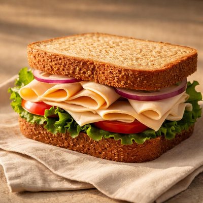 Deli chicken wheat bread sandwhich