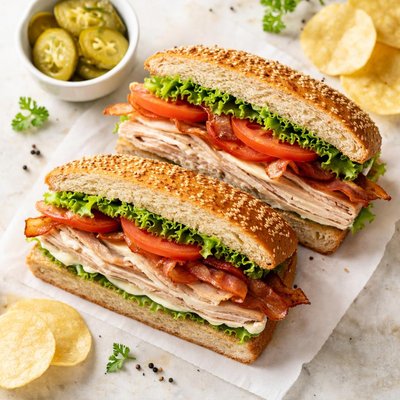 Deli sandwich with turkey and bacon