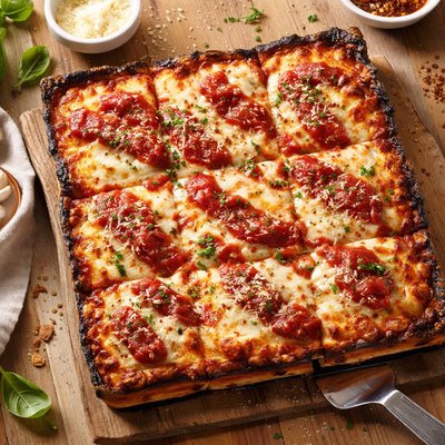 Detroit style cheese pizza