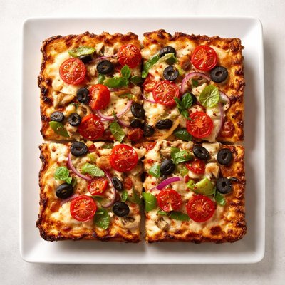 Detroit style veggie pizza