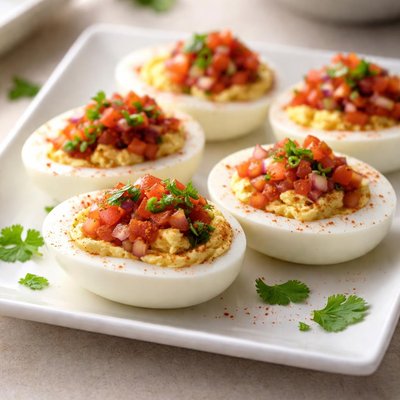 Deviled eggs with salsa