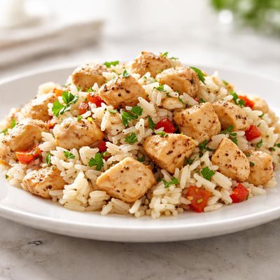 Diced chicken with rice