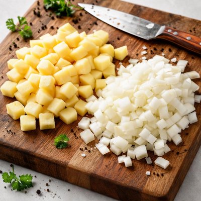 Diced potatoes and onions