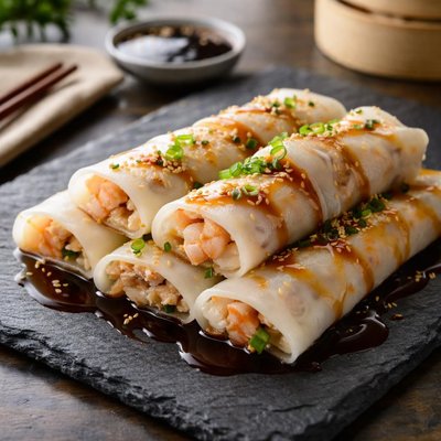 Dim sum rice noodle rolls