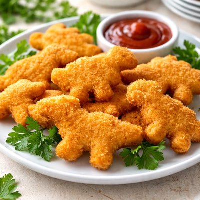 Dinosaur-shaped chicken nuggets