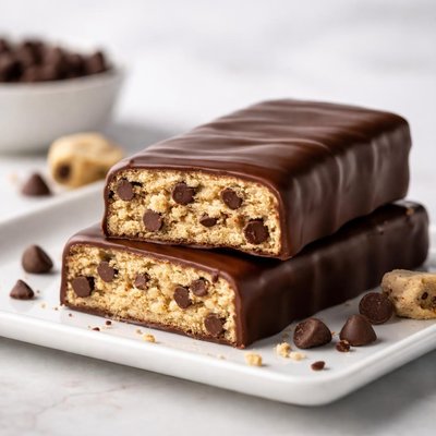 Dipped chocolate chip cookie dough protein bar