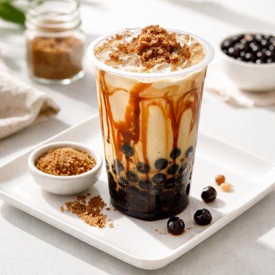 Dirty brown sugar milk tea boba