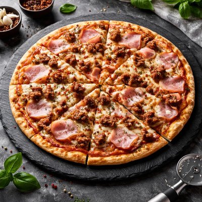 Dominoes medium thin and crispy ham and italian sausage pizza