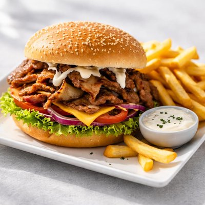 Donner burger and chips