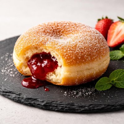 Donut with strawberry jam