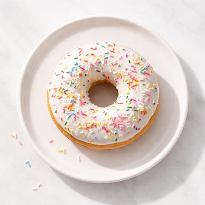 Donut with white icing and sprinkles