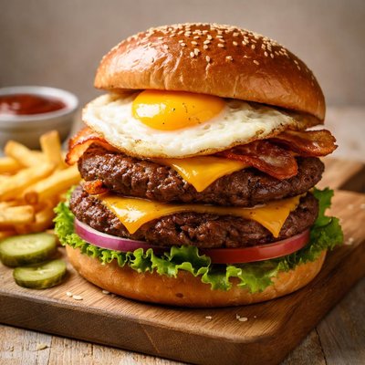 Double burger with egg