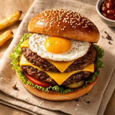 Double cheese egg beef burger