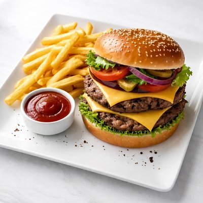 Double cheeseburger with fries