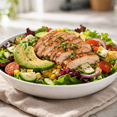 Double chicken avocado salad