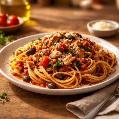 Dpaghetti with tuna and sauce