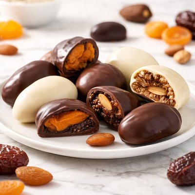 Dried fruit in chocolate candy