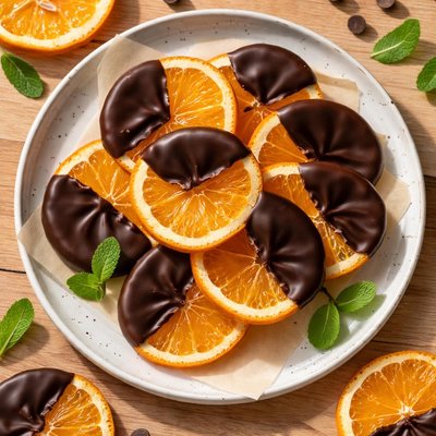 Dried orange covered with dark chocolate