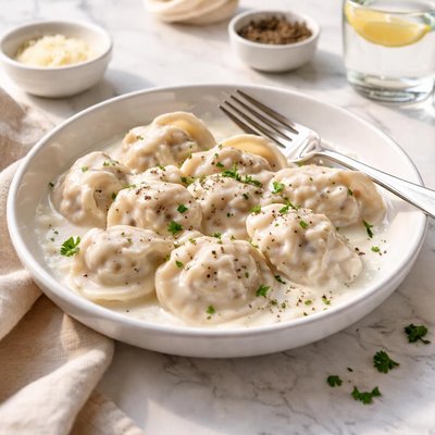 Dumplings with cream sauce