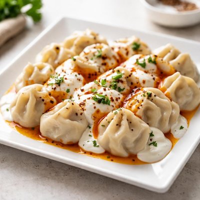 Dumplings with yogurt sauce