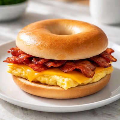 Dunkin bacon egg and cheese on a plain bagel