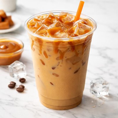 Dunkin donuts large iced coffee with caramel