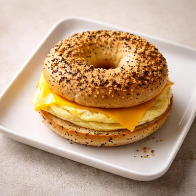 Dunkin egg and cheese sandwich on everything bagel