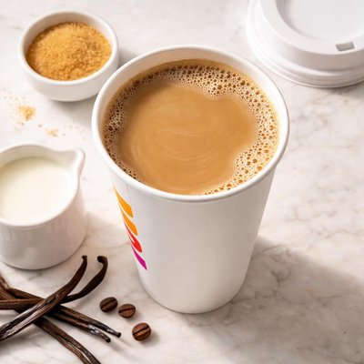 Dunkin large hot coffee with french vanilla and skim milk