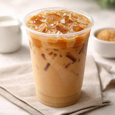 Dunkin medium iced coffee with cream