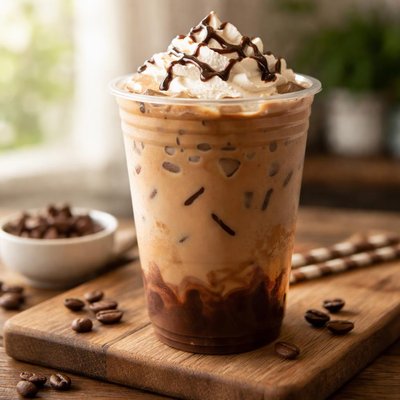 Dunkin medium iced mocha coffee with cream