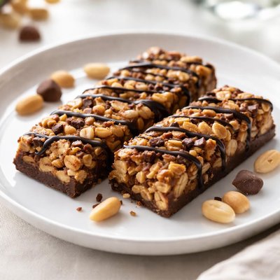 Barra de proteína natural de amendoim e chocolate