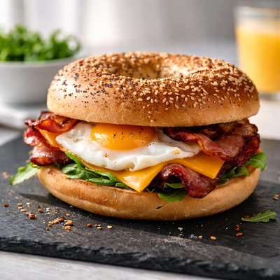 Egg and bacon bagel