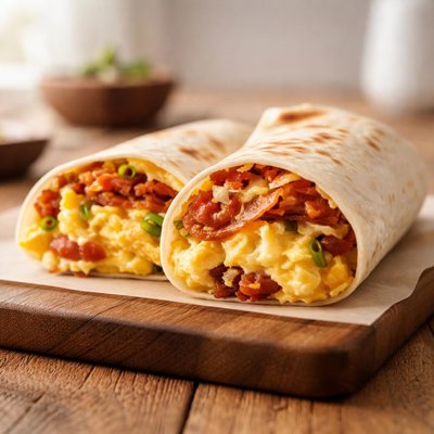 Egg and bacon burrito