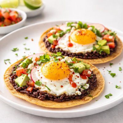 Egg and bean tostadas