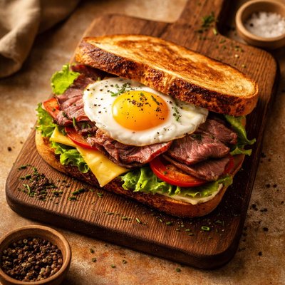 Egg and beef sandwich