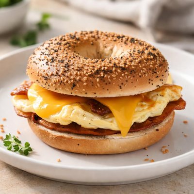 Egg and cheese bagel sandwich